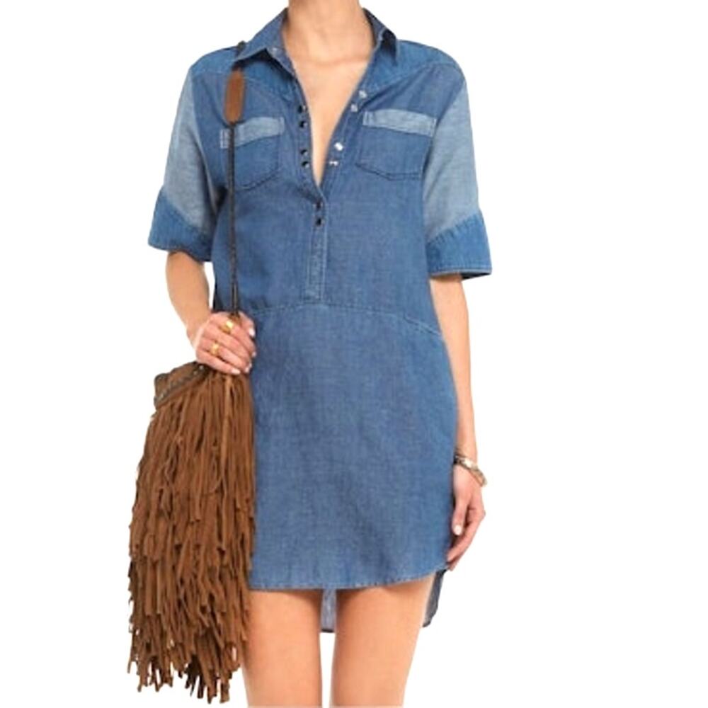 MAJE Falcone Denim Shirt Dress Y2K 90s Collared Denim Dress Size Medium y2k vibe